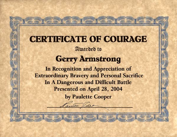 Paulette Cooper Certificate of Courage