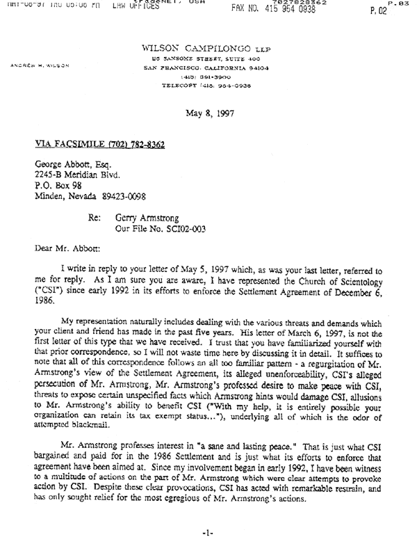 Wilson Letter to Abbott 05-08-1997